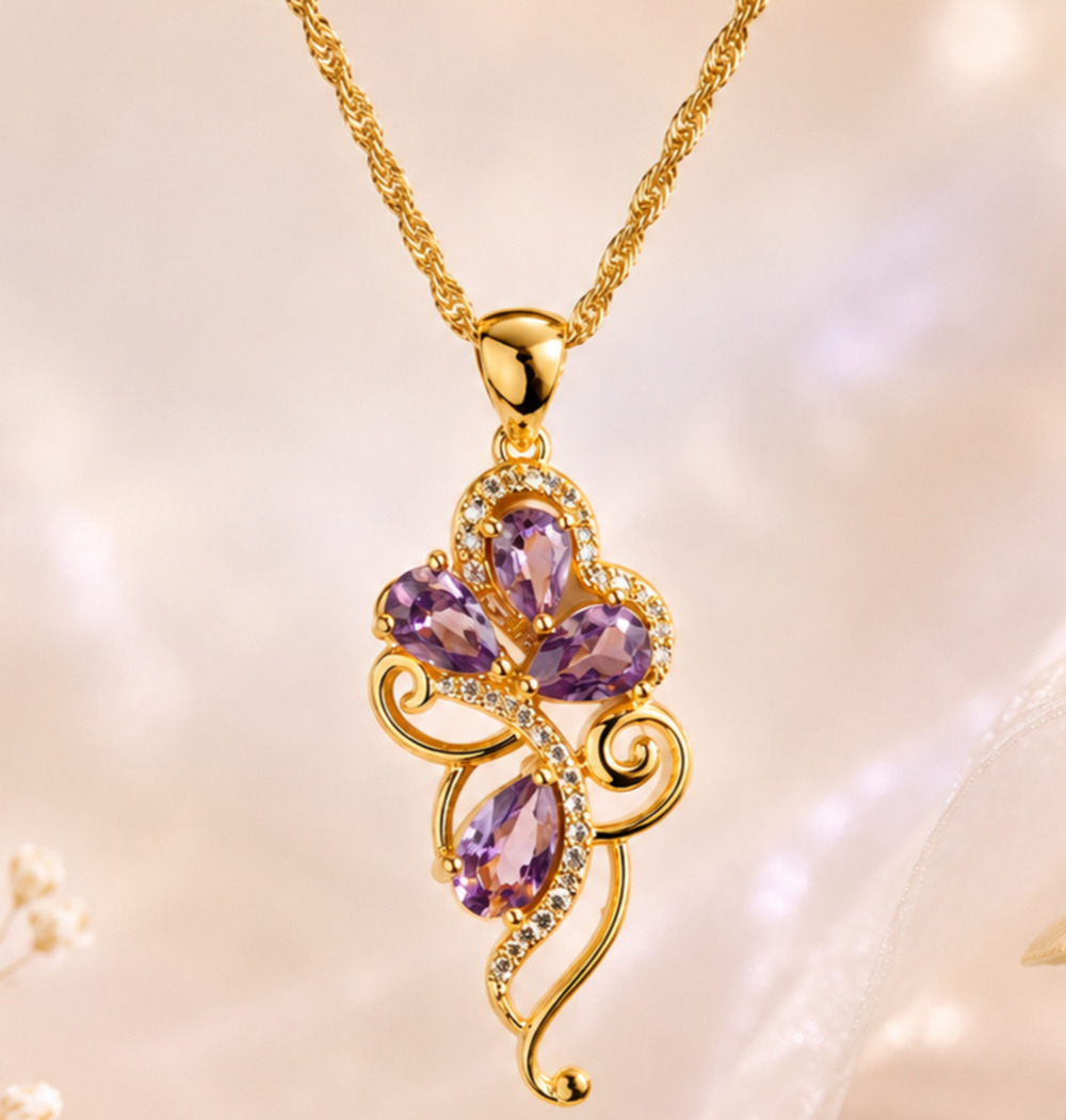 Stauer Dancing Iris Necklace Purple Crystal DiamondAura Fairycore Art Nouveau